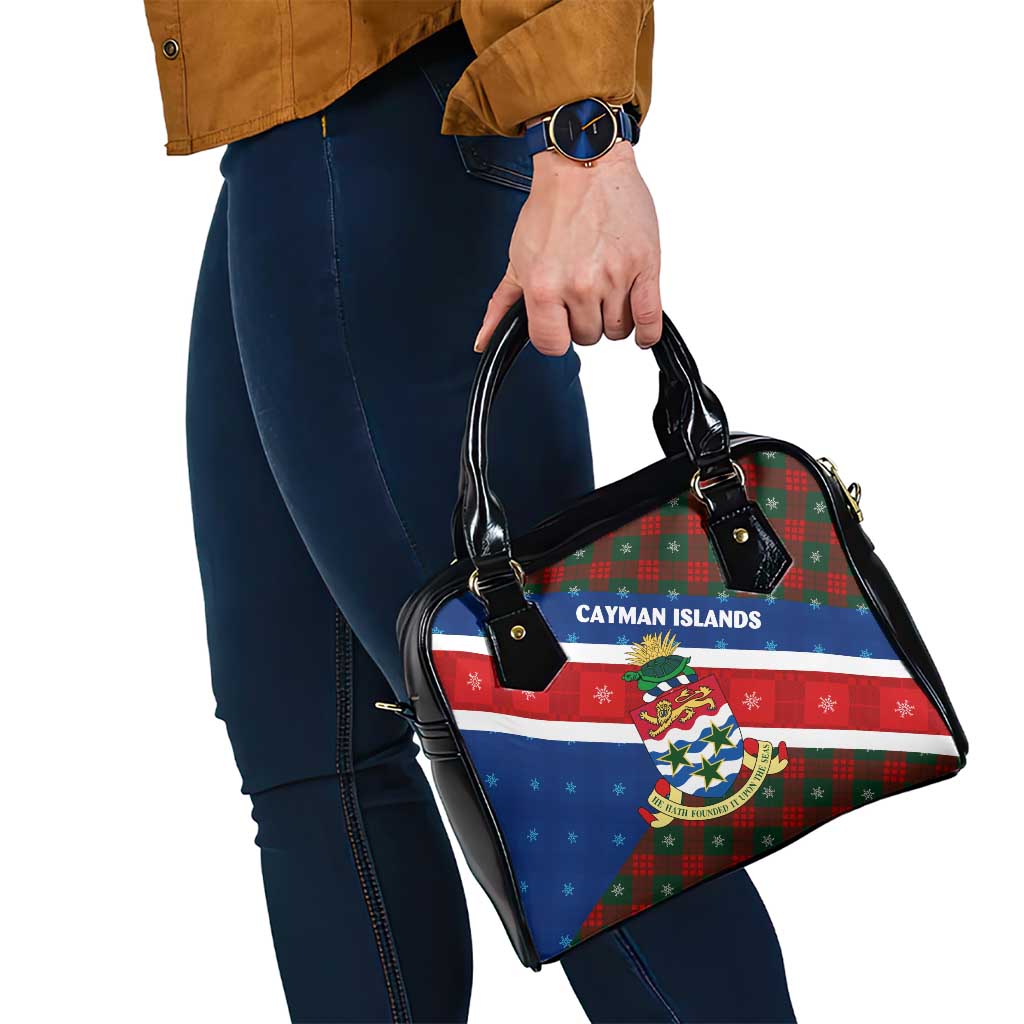 Cayman Islands Xmas Shoulder Handbag Christmas Plaid Turtle and Coat of Arms Red Green Blue - Wonder Print Shop
