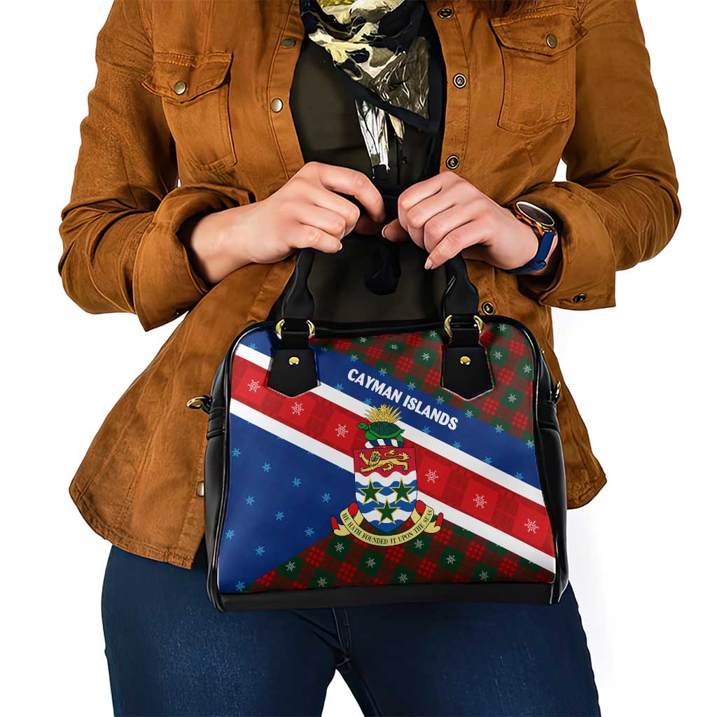 Cayman Islands Xmas Shoulder Handbag Christmas Plaid Turtle and Coat of Arms Red Green Blue - Wonder Print Shop