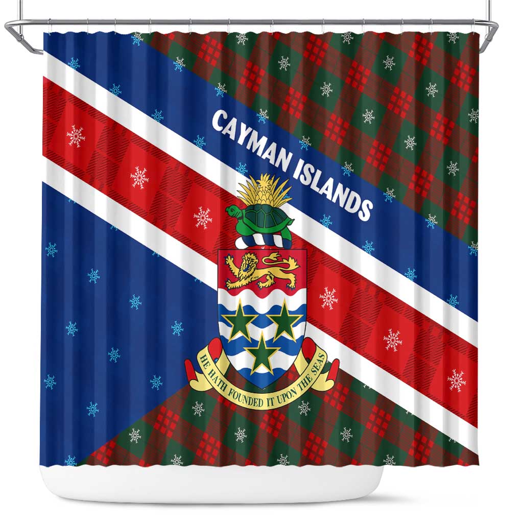 Cayman Islands Xmas Shower Curtain Christmas Plaid Turtle and Coat of Arms Red Green Blue - Wonder Print Shop