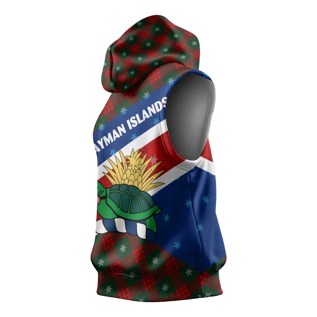 Cayman Islands Xmas Sleeveless Hoodie Christmas Plaid Turtle and Coat of Arms Red Green Blue - Wonder Print Shop