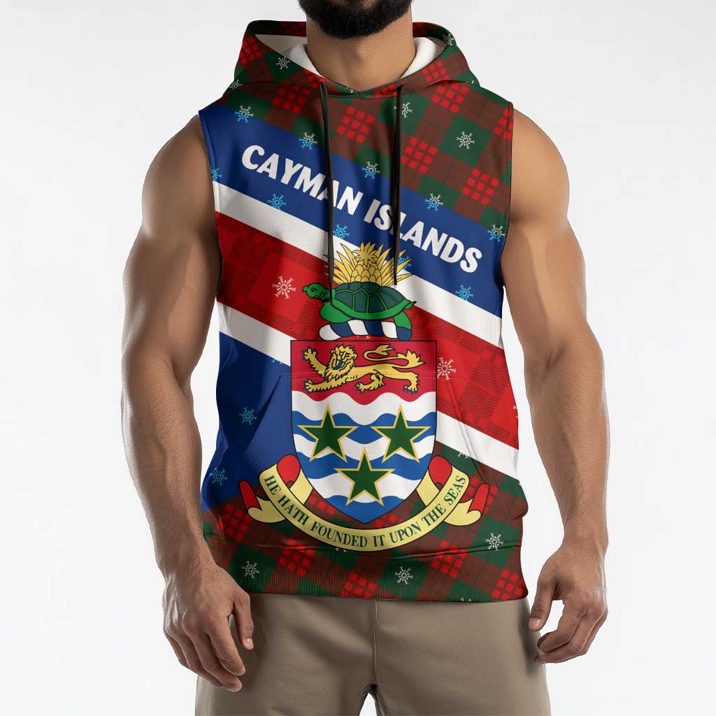 Cayman Islands Xmas Sleeveless Hoodie Christmas Plaid Turtle and Coat of Arms Red Green Blue - Wonder Print Shop