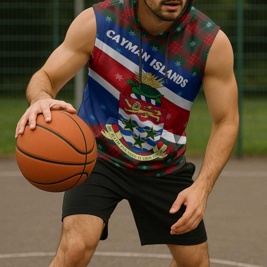 Cayman Islands Xmas Sleeveless Hoodie Christmas Plaid Turtle and Coat of Arms Red Green Blue - Wonder Print Shop