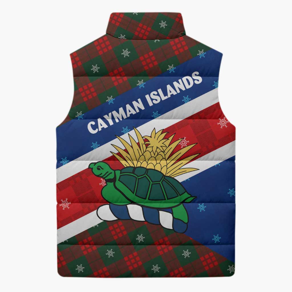 Cayman Islands Xmas Sleeveless Puffer Jacket Christmas Plaid Turtle and Coat of Arms Red Green Blue - Wonder Print Shop