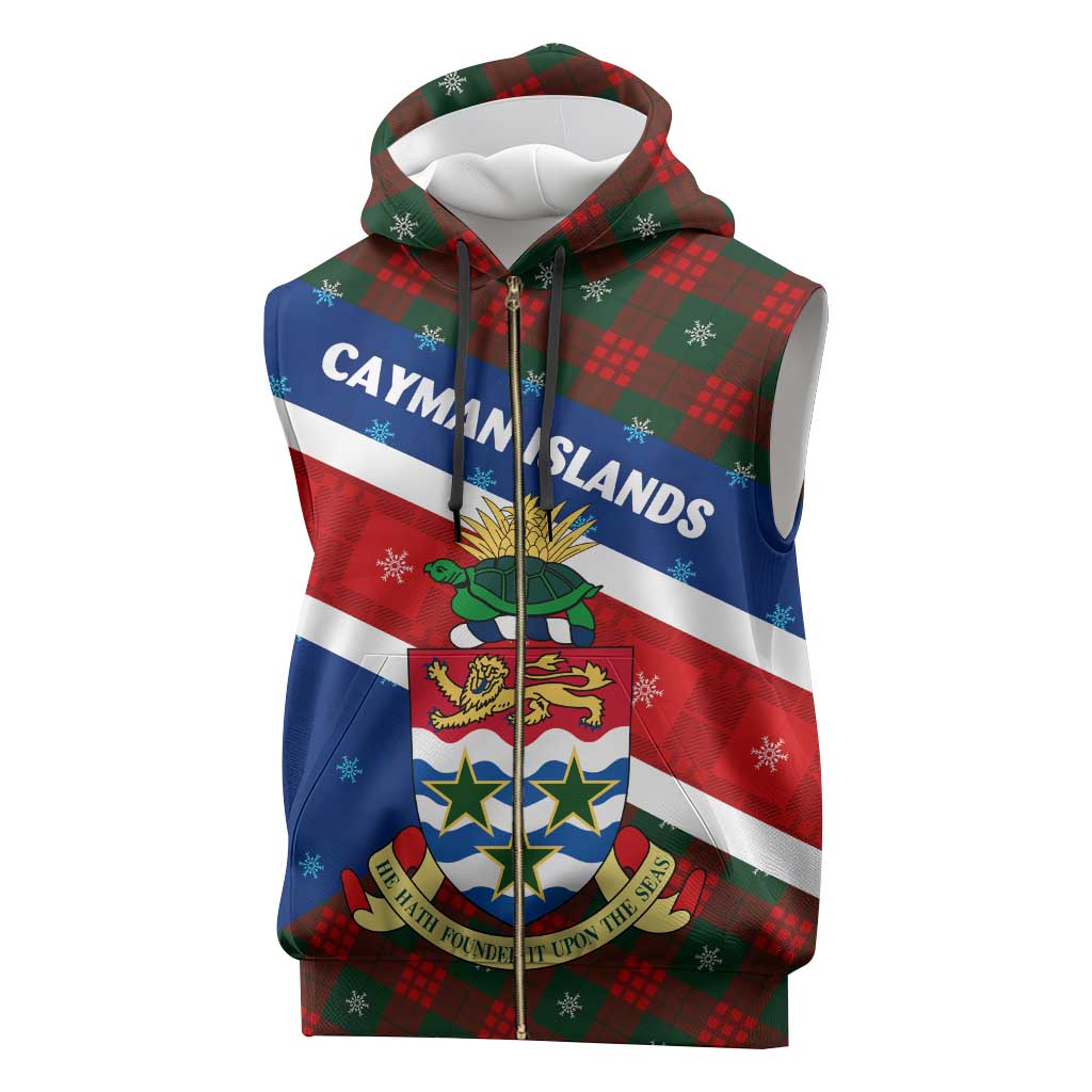 Cayman Islands Xmas Sleeveless Zip Hoodie Christmas Plaid Turtle and Coat of Arms Red Green Blue - Wonder Print Shop