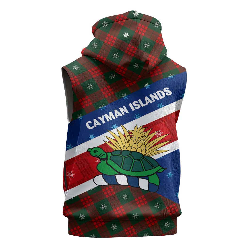 Cayman Islands Xmas Sleeveless Zip Hoodie Christmas Plaid Turtle and Coat of Arms Red Green Blue - Wonder Print Shop