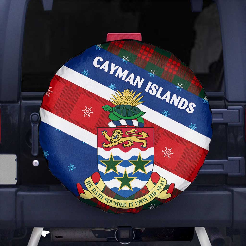 Cayman Islands Xmas Spare Tire Cover Christmas Plaid Turtle and Coat of Arms Red Green Blue - Wonder Print Shop