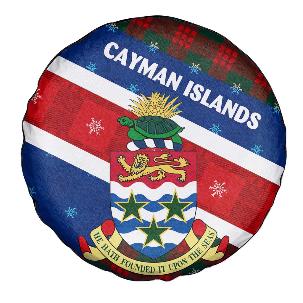 Cayman Islands Xmas Spare Tire Cover Christmas Plaid Turtle and Coat of Arms Red Green Blue - Wonder Print Shop
