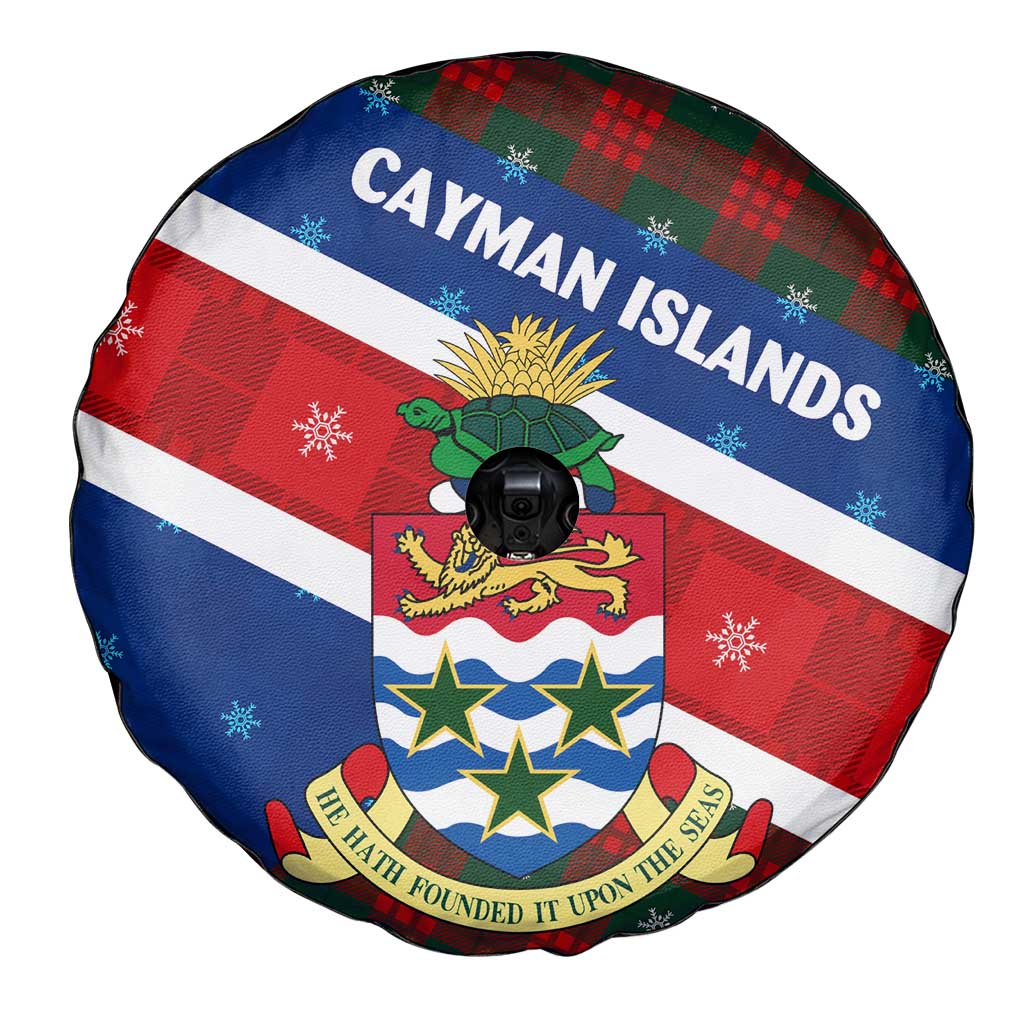 Cayman Islands Xmas Spare Tire Cover Christmas Plaid Turtle and Coat of Arms Red Green Blue - Wonder Print Shop