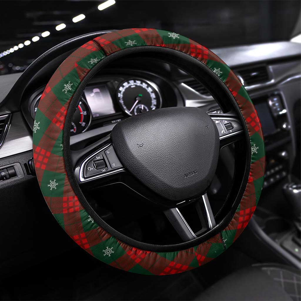 Cayman Islands Xmas Steering Wheel Cover Christmas Plaid Turtle and Coat of Arms Red Green Blue - Wonder Print Shop