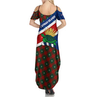 Cayman Islands Xmas Summer Maxi Dress Christmas Plaid Turtle and Coat of Arms Red Green Blue - Wonder Print Shop