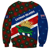 Cayman Islands Xmas Sweatshirt Christmas Plaid Turtle and Coat of Arms Red Green Blue - Wonder Print Shop