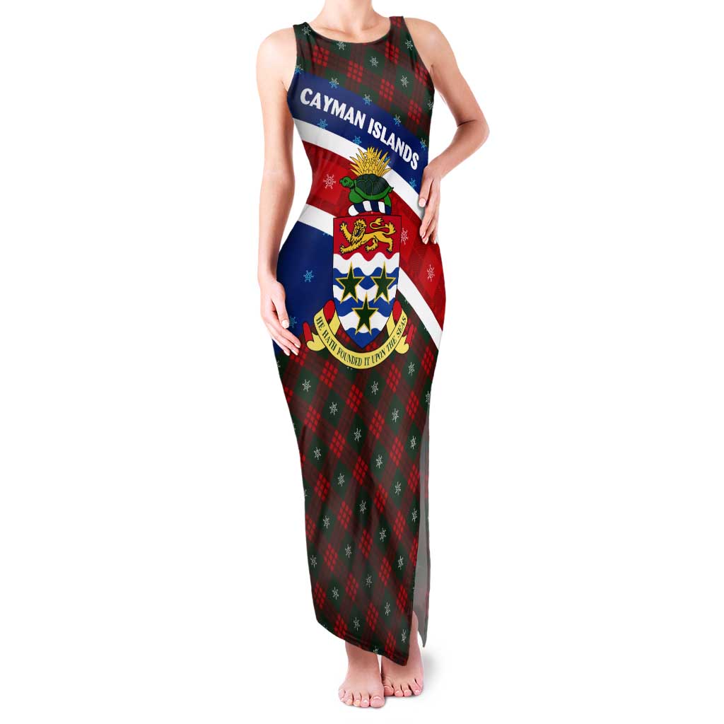Cayman Islands Xmas Tank Maxi Dress Christmas Plaid Turtle and Coat of Arms Red Green Blue - Wonder Print Shop