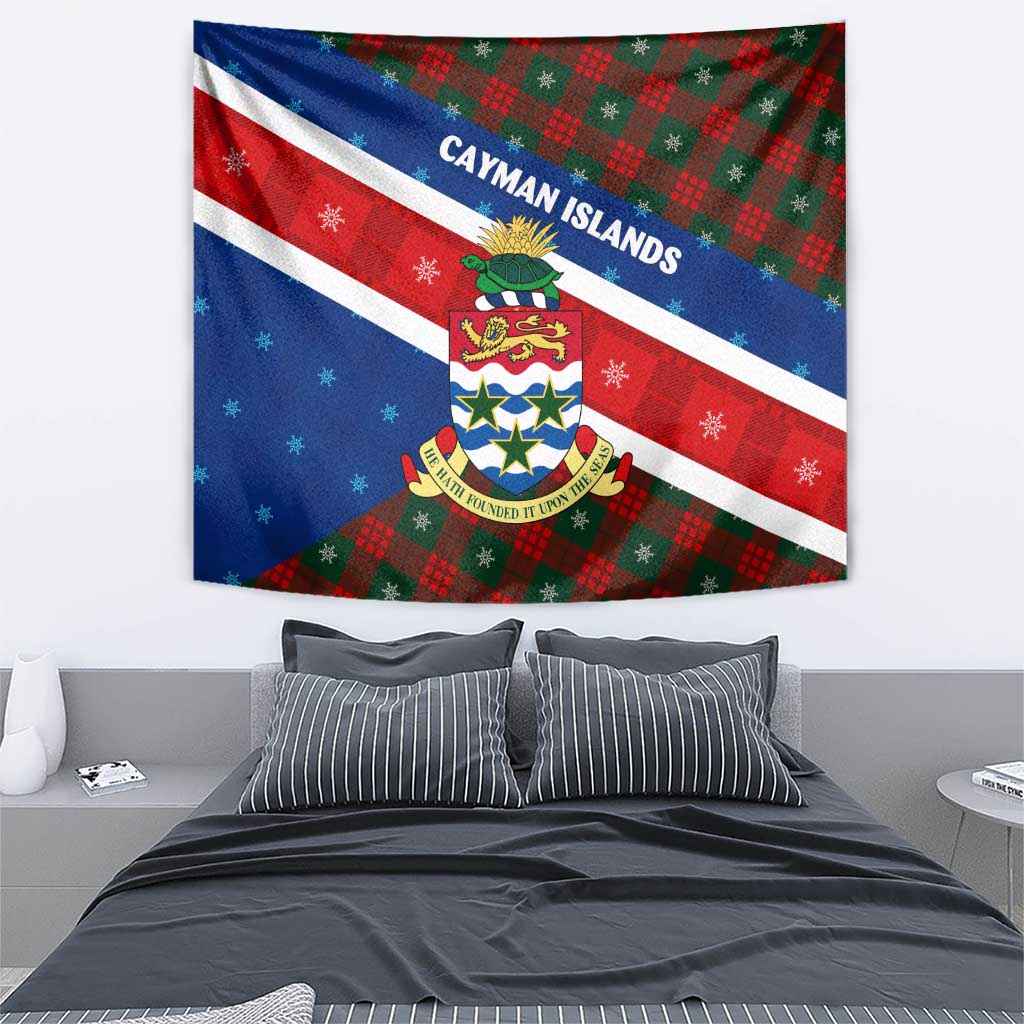 Cayman Islands Xmas Tapestry Christmas Plaid Turtle and Coat of Arms Red Green Blue - Wonder Print Shop