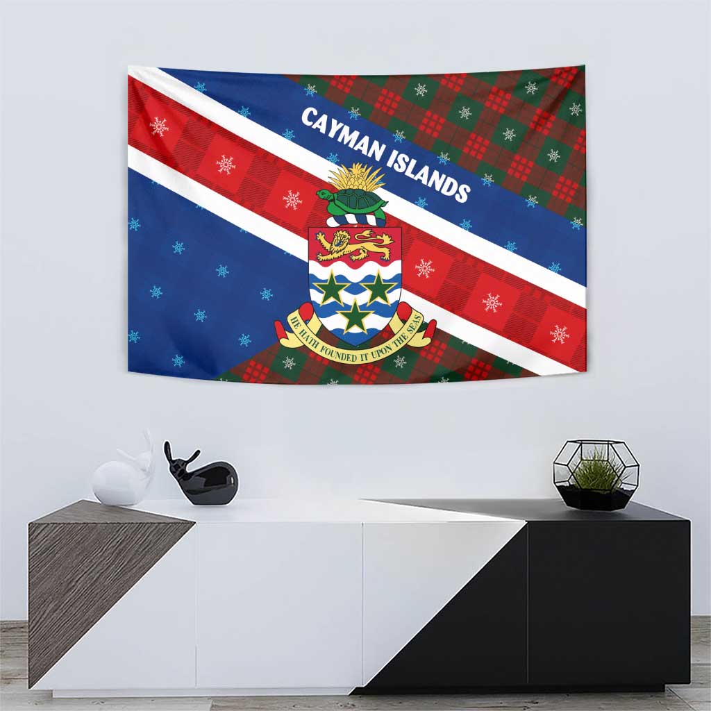 Cayman Islands Xmas Tapestry Christmas Plaid Turtle and Coat of Arms Red Green Blue - Wonder Print Shop