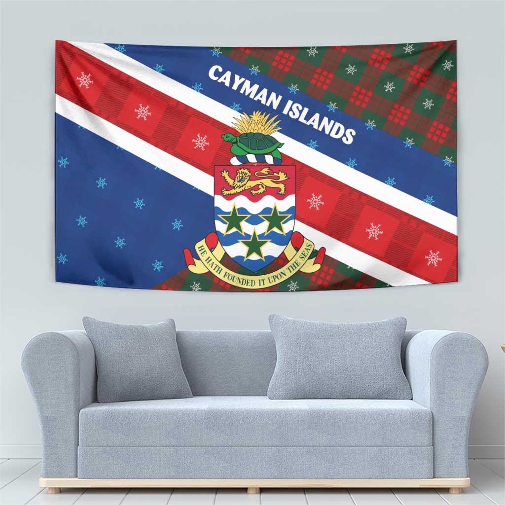 Cayman Islands Xmas Tapestry Christmas Plaid Turtle and Coat of Arms Red Green Blue - Wonder Print Shop
