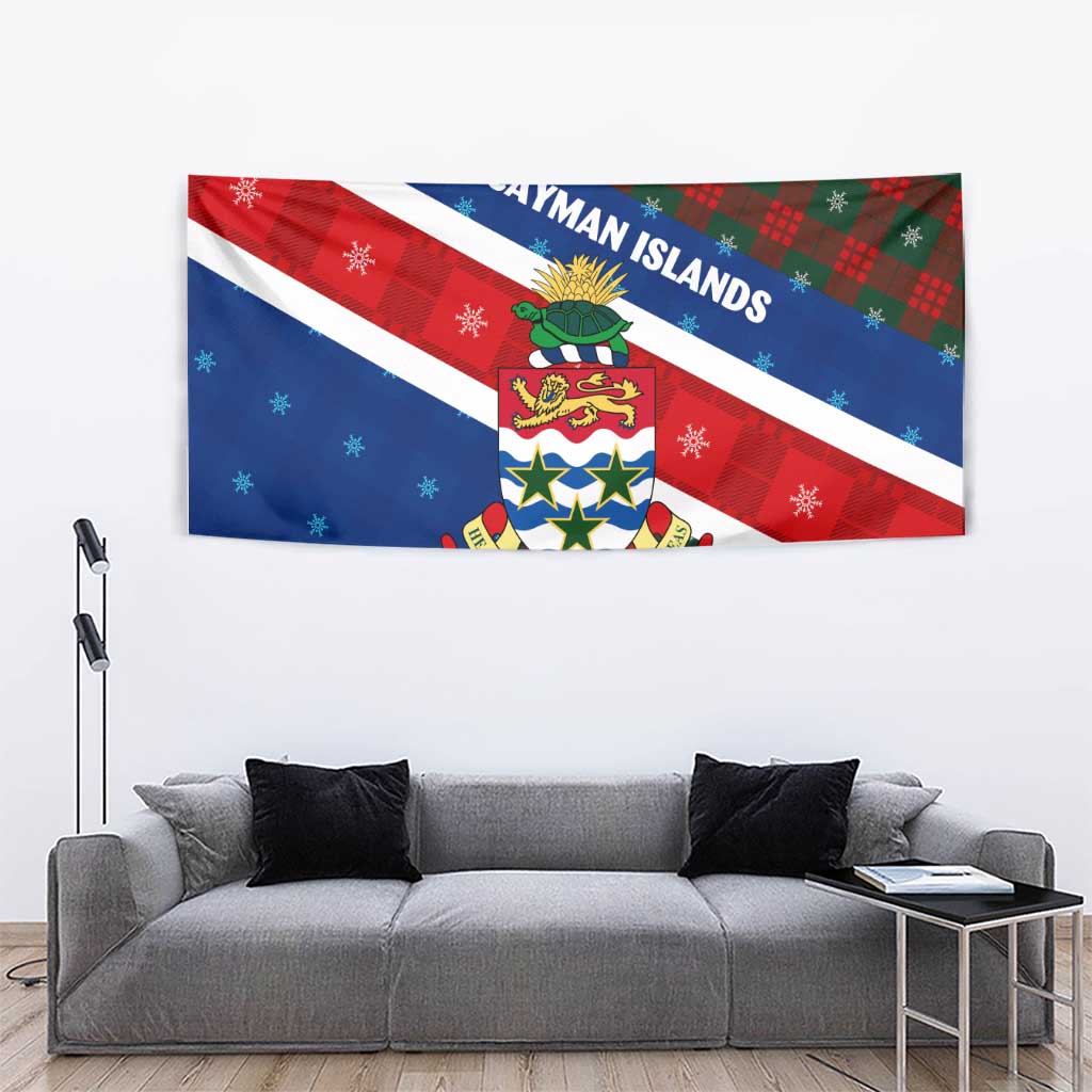 Cayman Islands Xmas Tapestry Christmas Plaid Turtle and Coat of Arms Red Green Blue - Wonder Print Shop