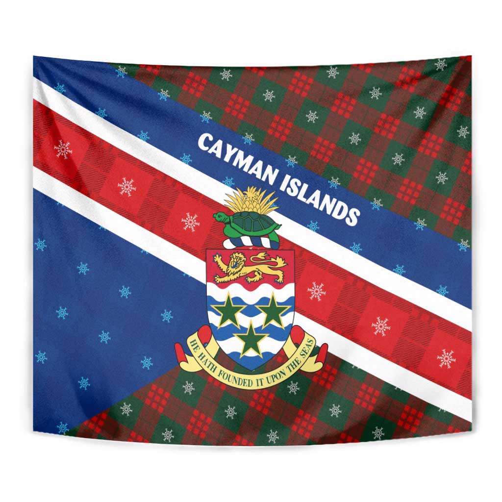 Cayman Islands Xmas Tapestry Christmas Plaid Turtle and Coat of Arms Red Green Blue - Wonder Print Shop