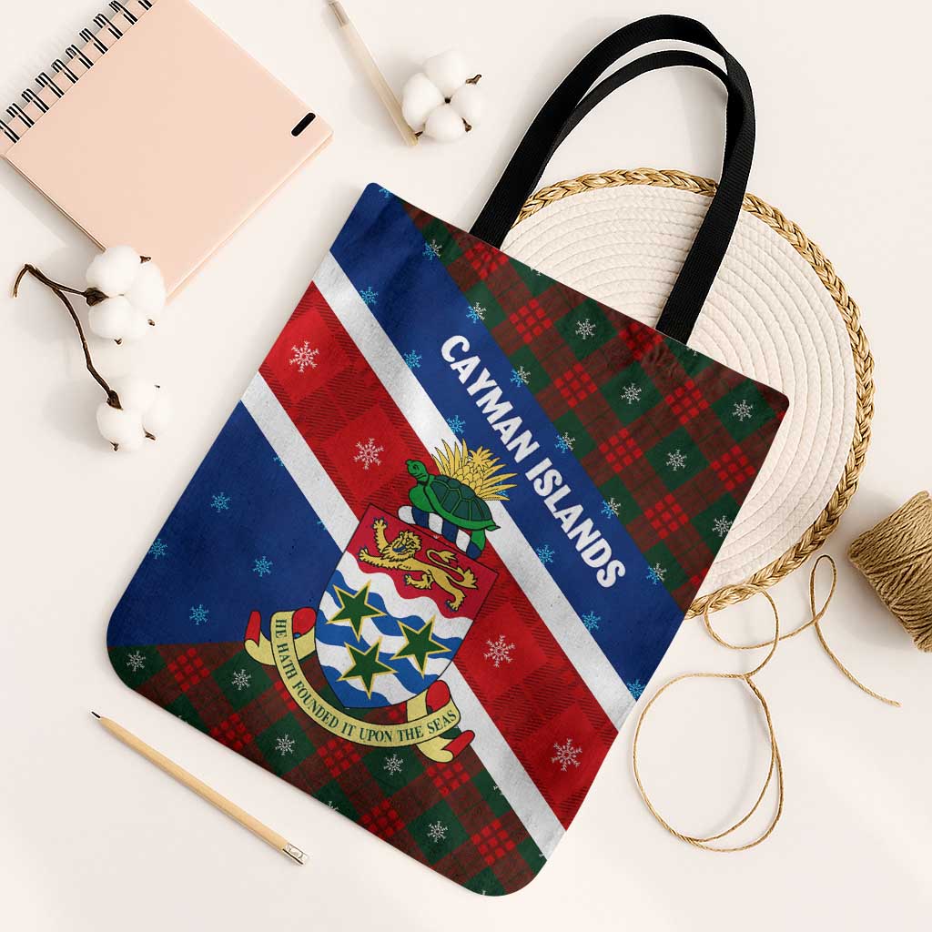 Cayman Islands Xmas Tote Bag Christmas Plaid Turtle and Coat of Arms Red Green Blue - Wonder Print Shop