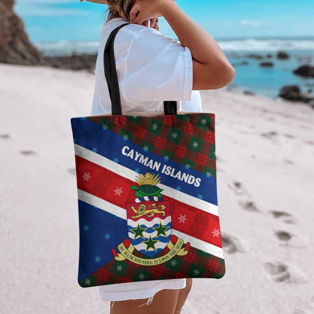 Cayman Islands Xmas Tote Bag Christmas Plaid Turtle and Coat of Arms Red Green Blue - Wonder Print Shop
