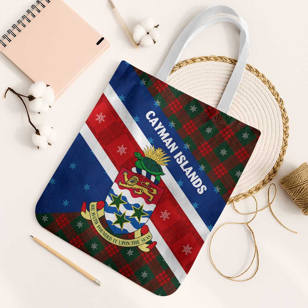 Cayman Islands Xmas Tote Bag Christmas Plaid Turtle and Coat of Arms Red Green Blue - Wonder Print Shop