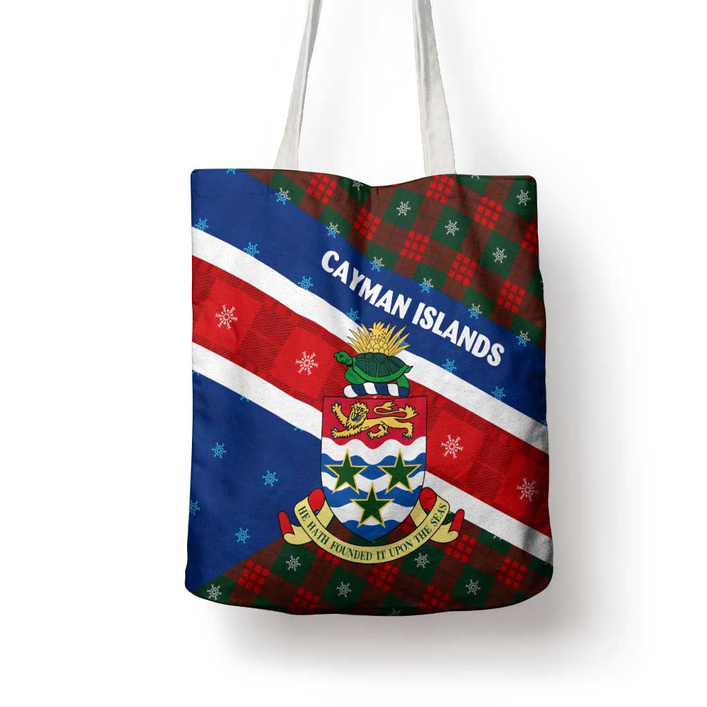 Cayman Islands Xmas Tote Bag Christmas Plaid Turtle and Coat of Arms Red Green Blue - Wonder Print Shop