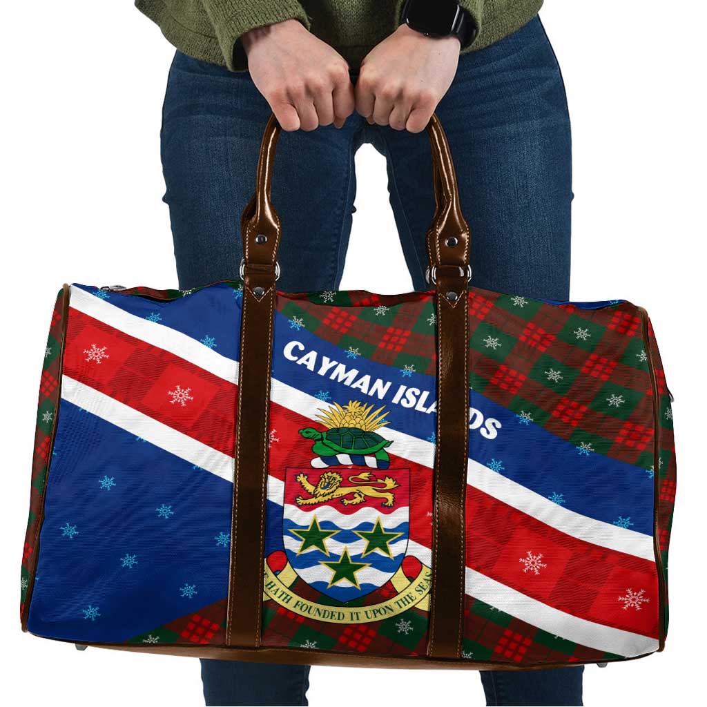 Cayman Islands Xmas Travel Bag Christmas Plaid Turtle and Coat of Arms Red Green Blue - Wonder Print Shop