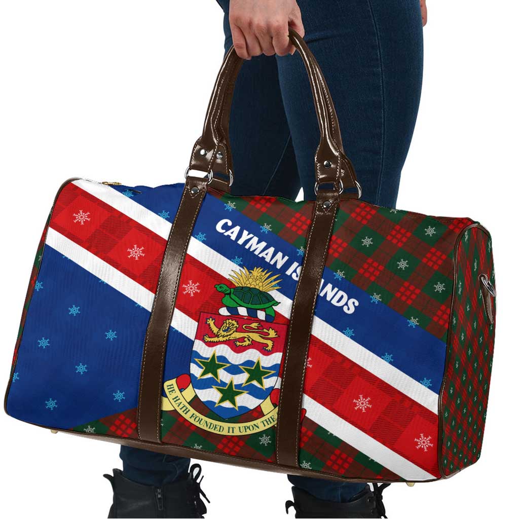 Cayman Islands Xmas Travel Bag Christmas Plaid Turtle and Coat of Arms Red Green Blue - Wonder Print Shop