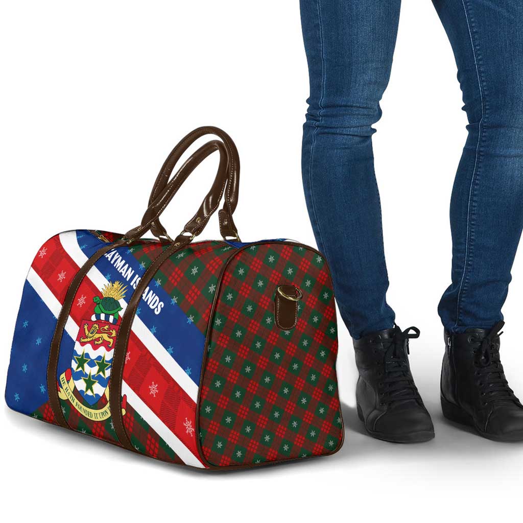 Cayman Islands Xmas Travel Bag Christmas Plaid Turtle and Coat of Arms Red Green Blue - Wonder Print Shop
