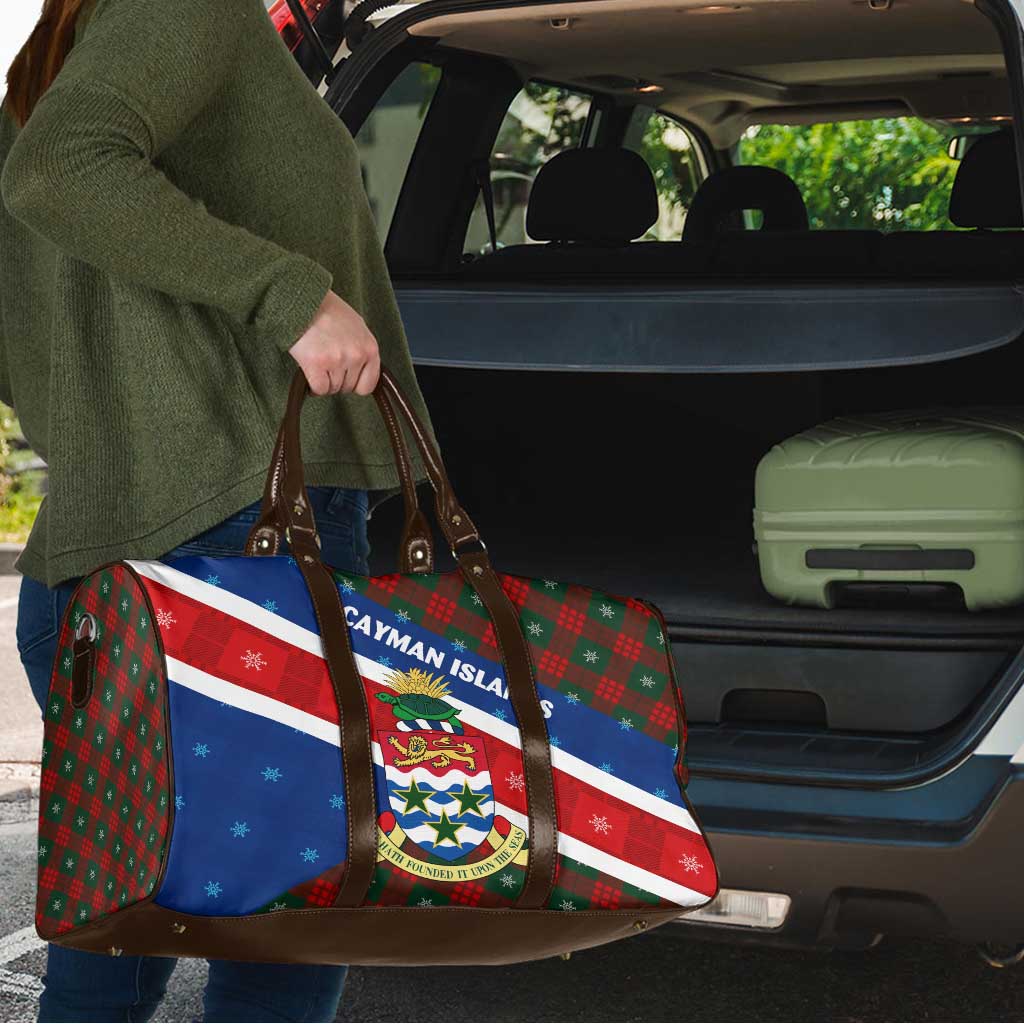 Cayman Islands Xmas Travel Bag Christmas Plaid Turtle and Coat of Arms Red Green Blue - Wonder Print Shop