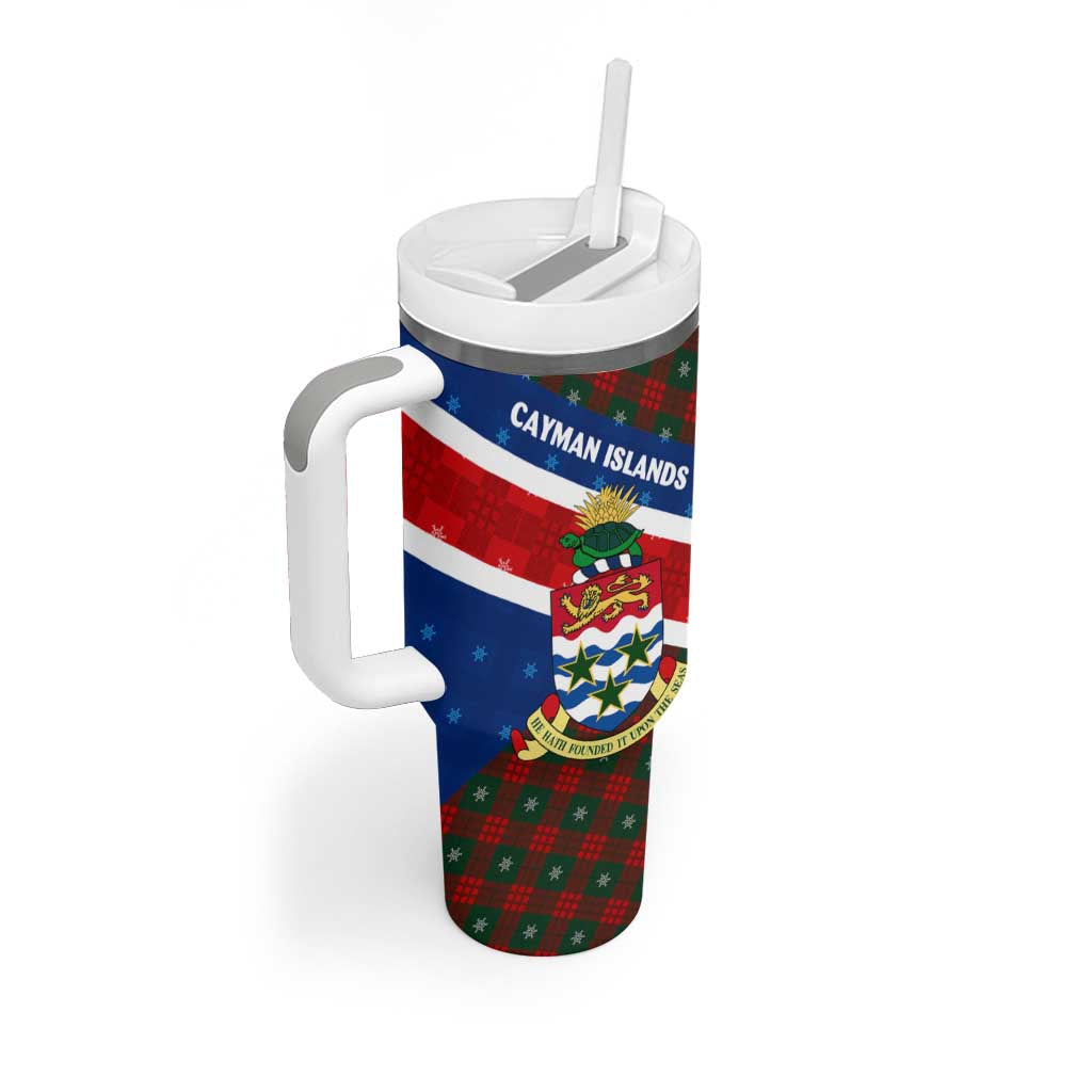 Cayman Islands Xmas Tumbler With Handle Christmas Plaid Turtle and Coat of Arms Red Green Blue - Wonder Print Shop