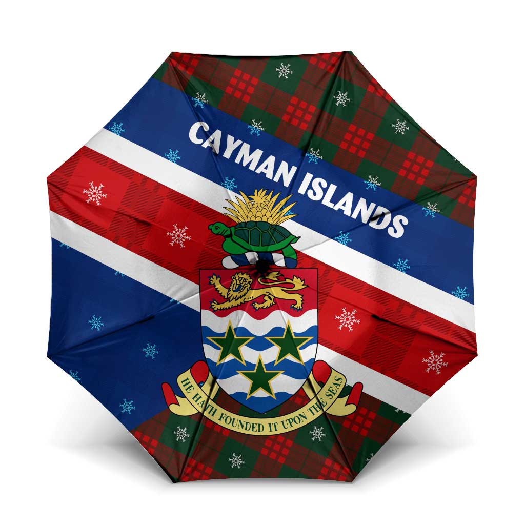 Cayman Islands Xmas Umbrella Christmas Plaid Turtle and Coat of Arms Red Green Blue - Wonder Print Shop
