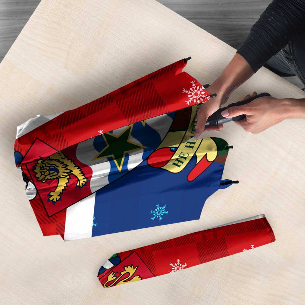 Cayman Islands Xmas Umbrella Christmas Plaid Turtle and Coat of Arms Red Green Blue - Wonder Print Shop