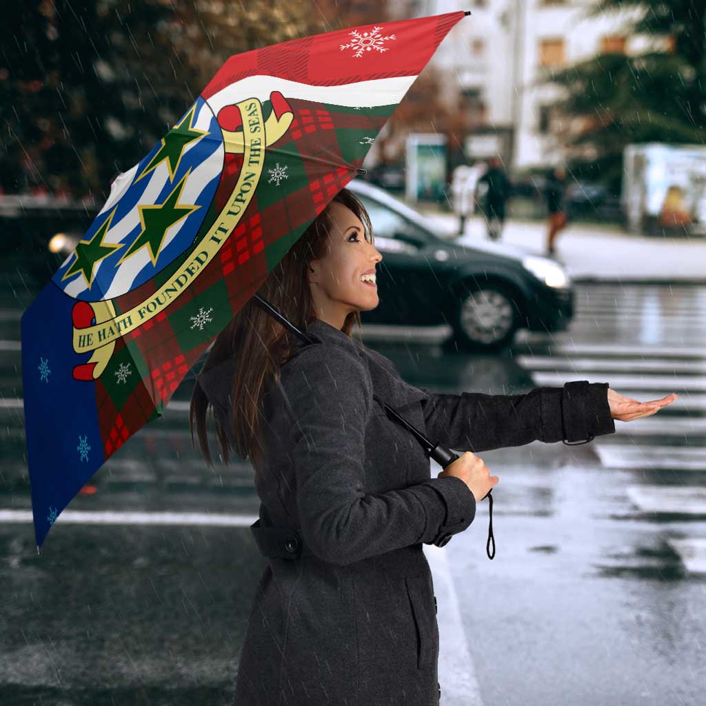 Cayman Islands Xmas Umbrella Christmas Plaid Turtle and Coat of Arms Red Green Blue - Wonder Print Shop