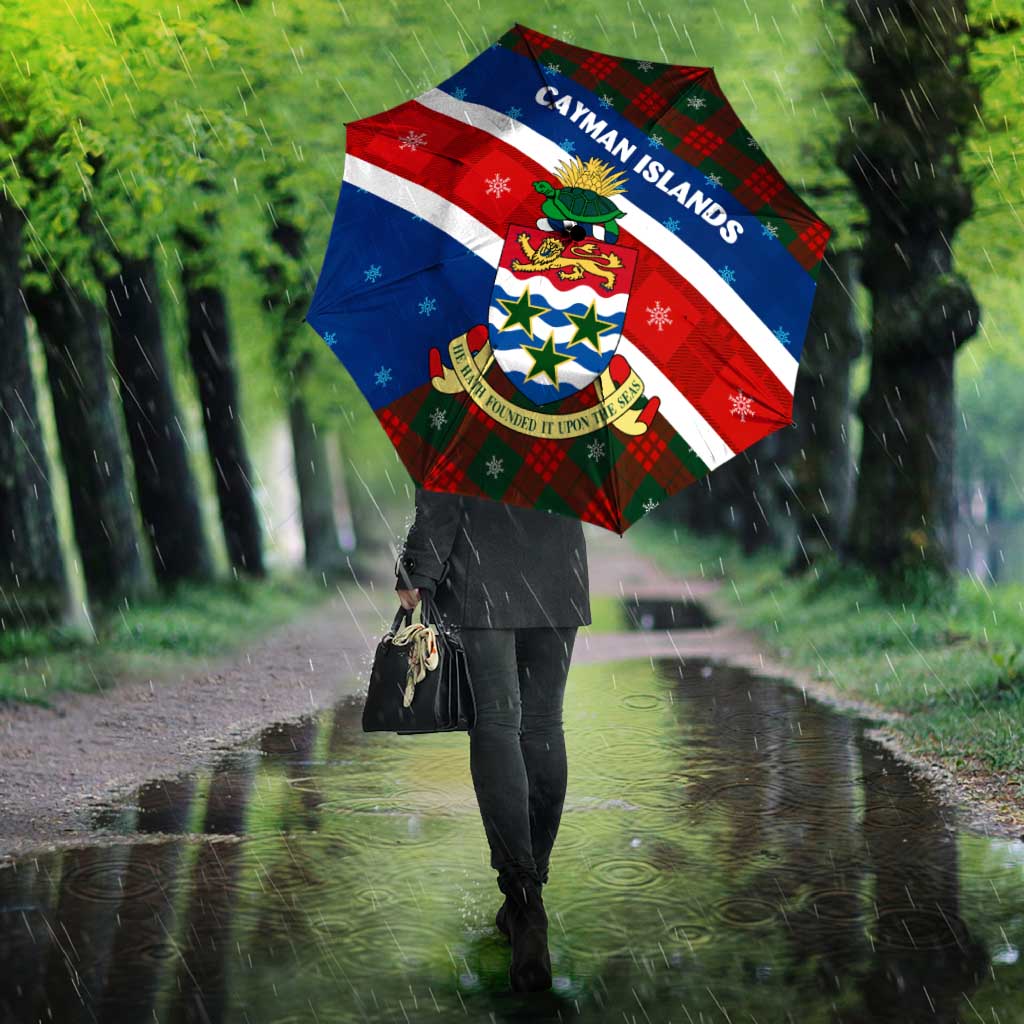 Cayman Islands Xmas Umbrella Christmas Plaid Turtle and Coat of Arms Red Green Blue - Wonder Print Shop