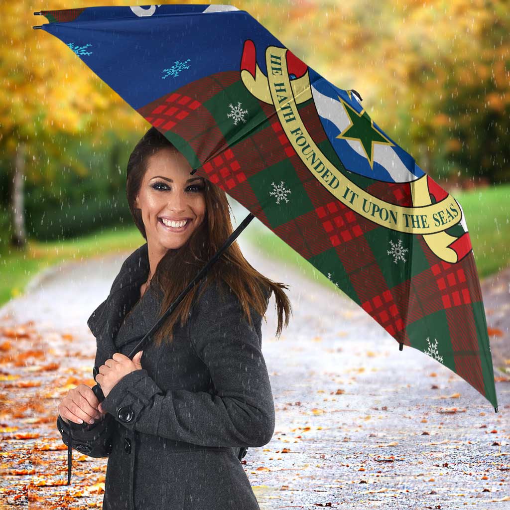 Cayman Islands Xmas Umbrella Christmas Plaid Turtle and Coat of Arms Red Green Blue - Wonder Print Shop