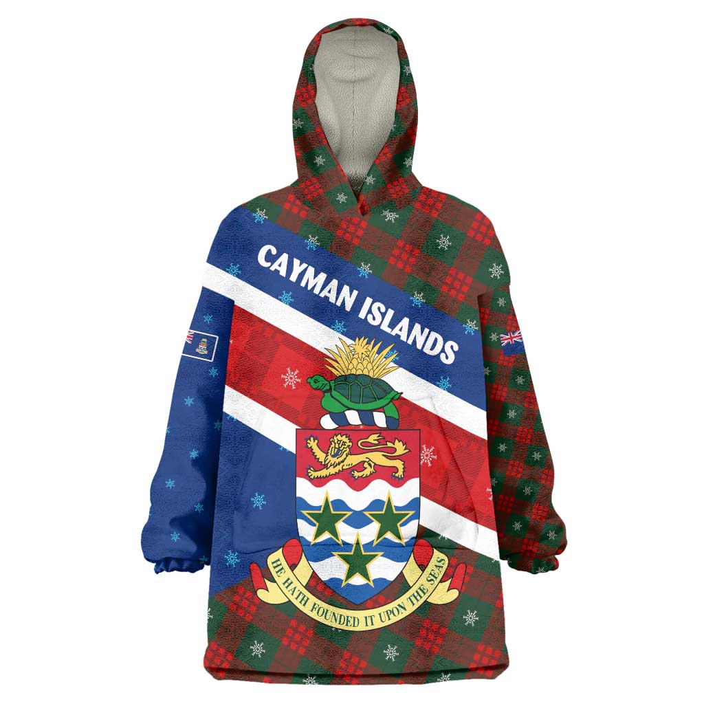Cayman Islands Xmas Wearable Blanket Hoodie Christmas Plaid Turtle and Coat of Arms Red Green Blue - Wonder Print Shop
