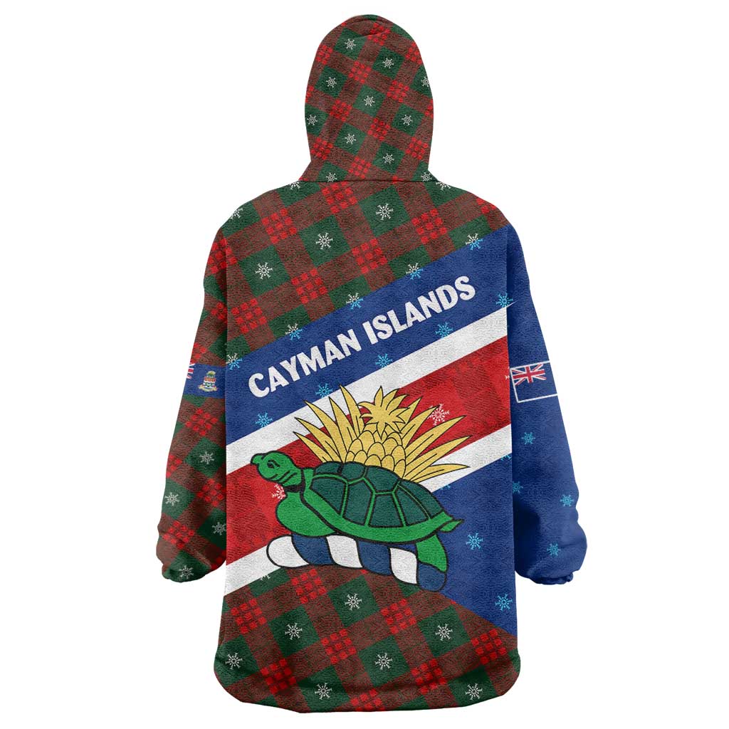 Cayman Islands Xmas Wearable Blanket Hoodie Christmas Plaid Turtle and Coat of Arms Red Green Blue - Wonder Print Shop