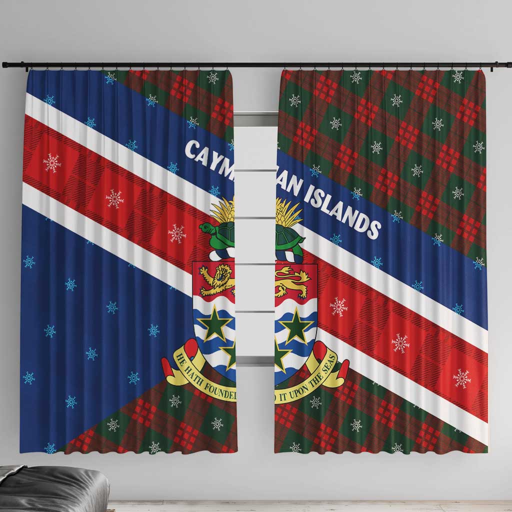 Cayman Islands Xmas Window Curtain Christmas Plaid Turtle and Coat of Arms Red Green Blue - Wonder Print Shop