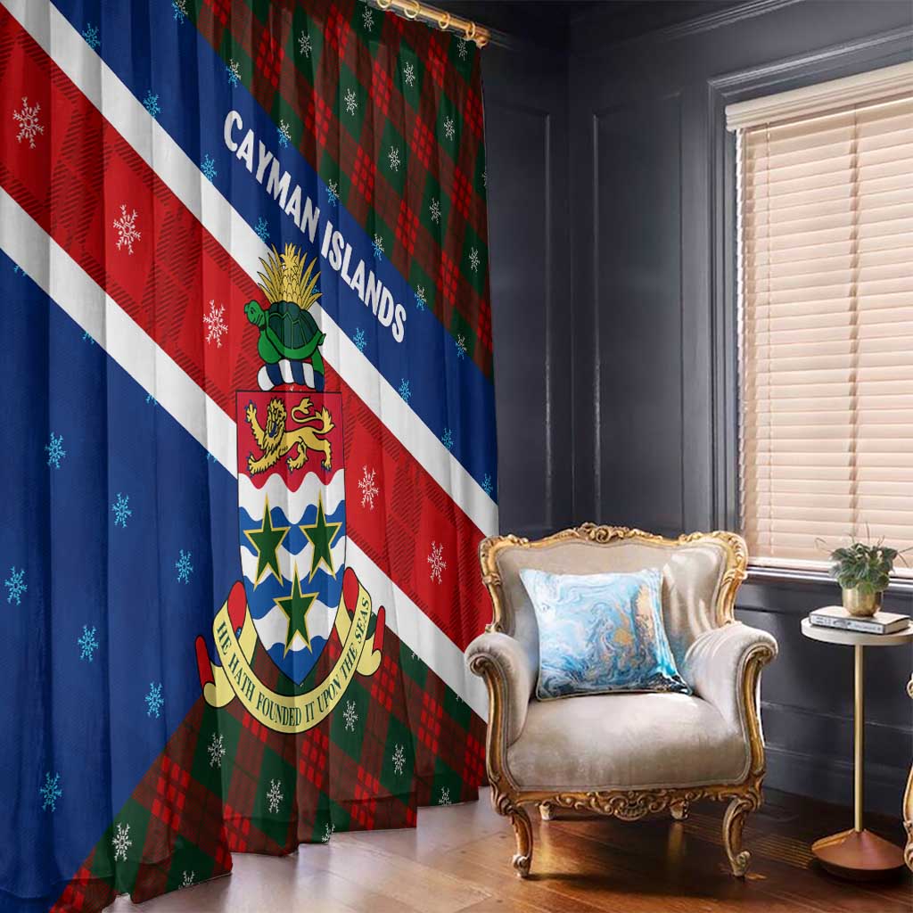 Cayman Islands Xmas Window Curtain Christmas Plaid Turtle and Coat of Arms Red Green Blue - Wonder Print Shop