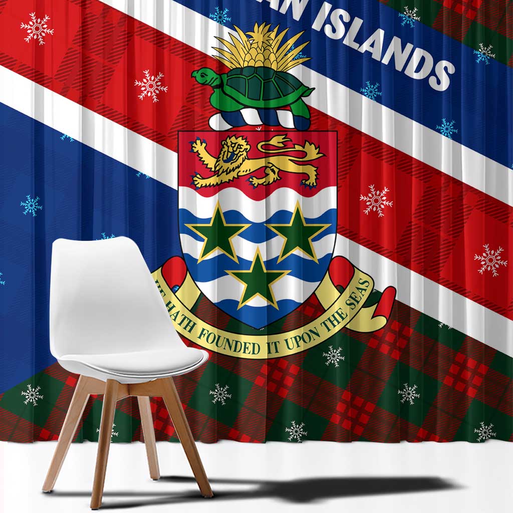 Cayman Islands Xmas Window Curtain Christmas Plaid Turtle and Coat of Arms Red Green Blue - Wonder Print Shop