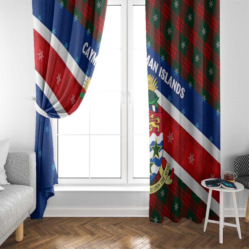 Cayman Islands Xmas Window Curtain Christmas Plaid Turtle and Coat of Arms Red Green Blue - Wonder Print Shop