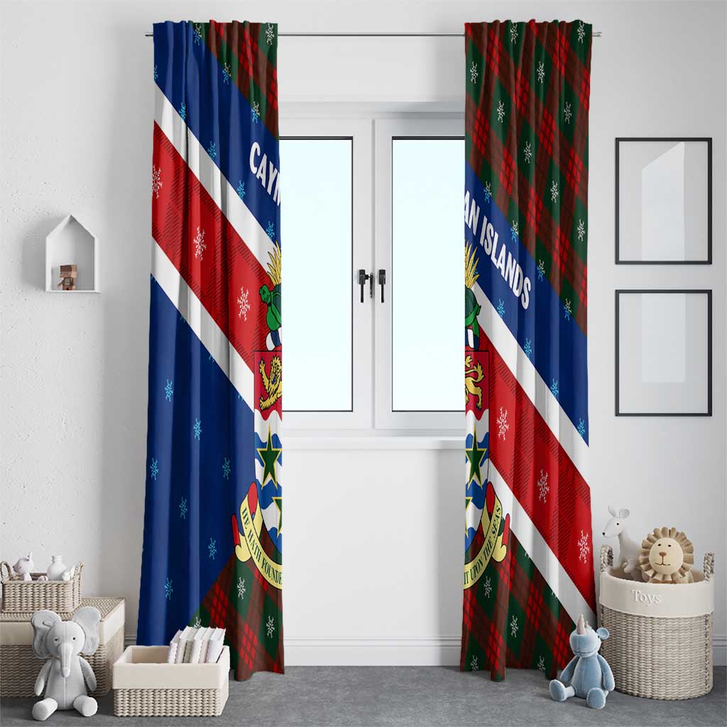 Cayman Islands Xmas Window Curtain Christmas Plaid Turtle and Coat of Arms Red Green Blue - Wonder Print Shop