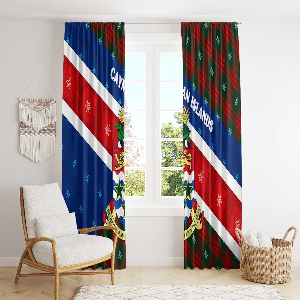 Cayman Islands Xmas Window Curtain Christmas Plaid Turtle and Coat of Arms Red Green Blue - Wonder Print Shop