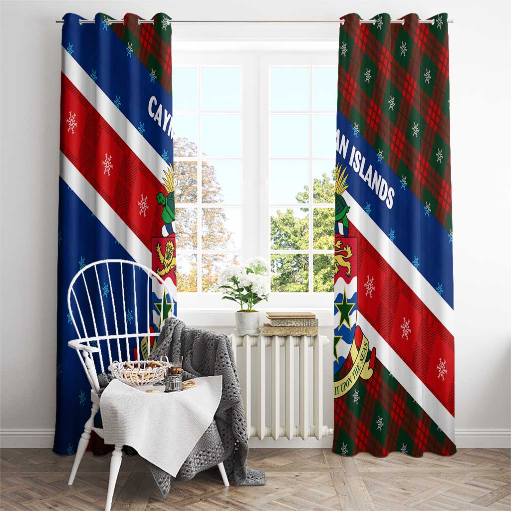 Cayman Islands Xmas Window Curtain Christmas Plaid Turtle and Coat of Arms Red Green Blue - Wonder Print Shop