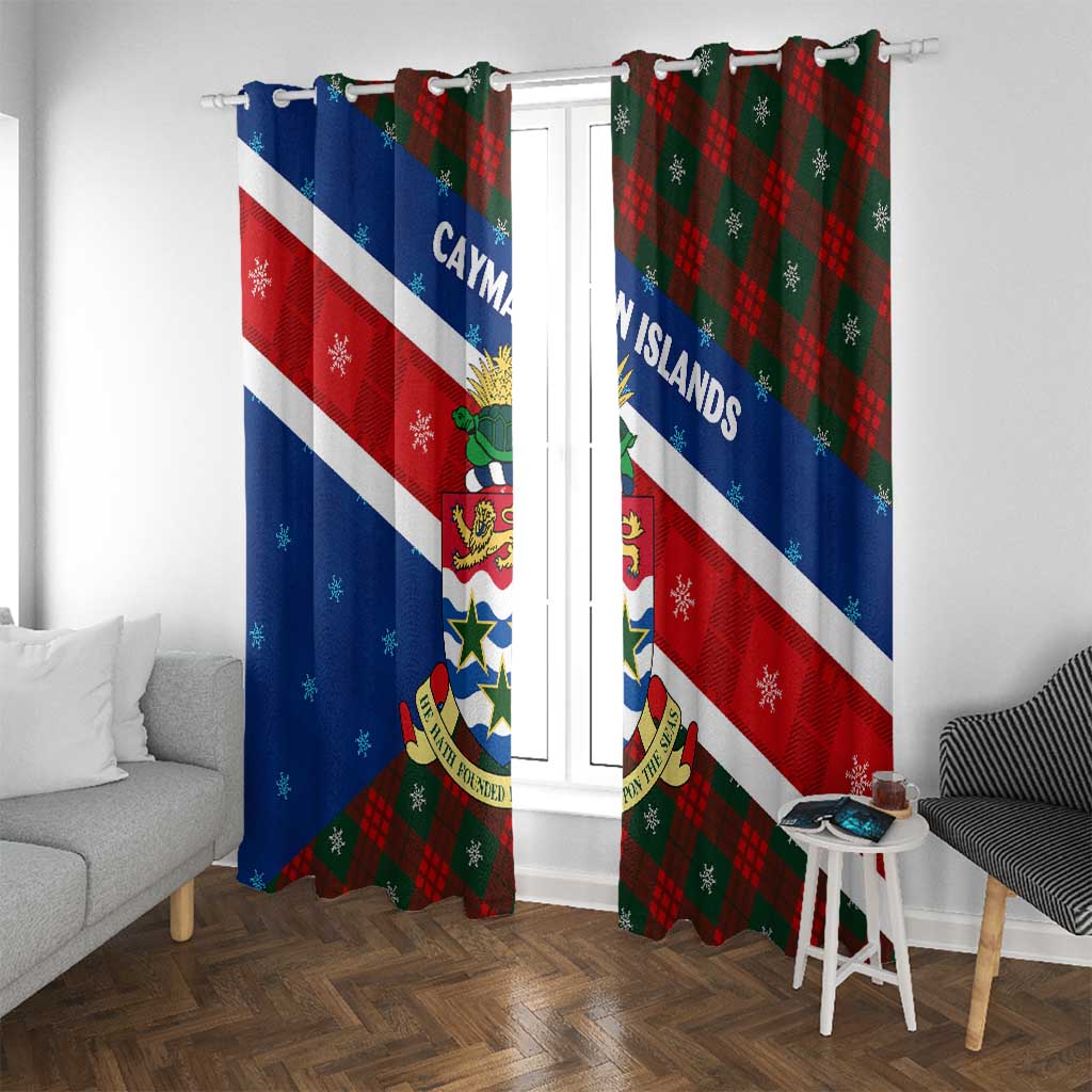 Cayman Islands Xmas Window Curtain Christmas Plaid Turtle and Coat of Arms Red Green Blue - Wonder Print Shop