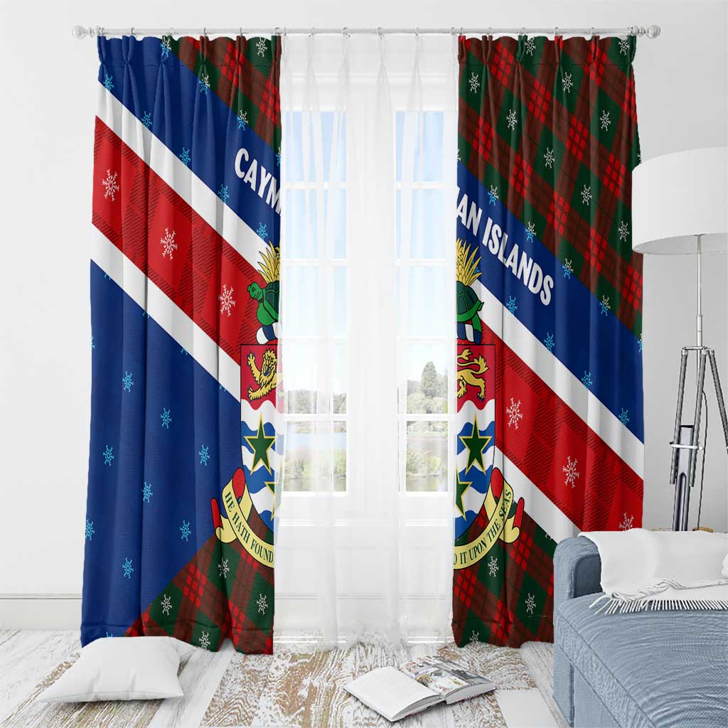 Cayman Islands Xmas Window Curtain Christmas Plaid Turtle and Coat of Arms Red Green Blue - Wonder Print Shop