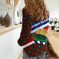 Cayman Islands Xmas Women Casual Shirt Christmas Plaid Turtle and Coat of Arms Red Green Blue - Wonder Print Shop