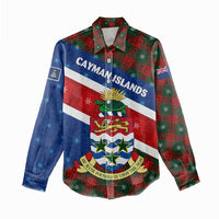Cayman Islands Xmas Women Casual Shirt Christmas Plaid Turtle and Coat of Arms Red Green Blue - Wonder Print Shop