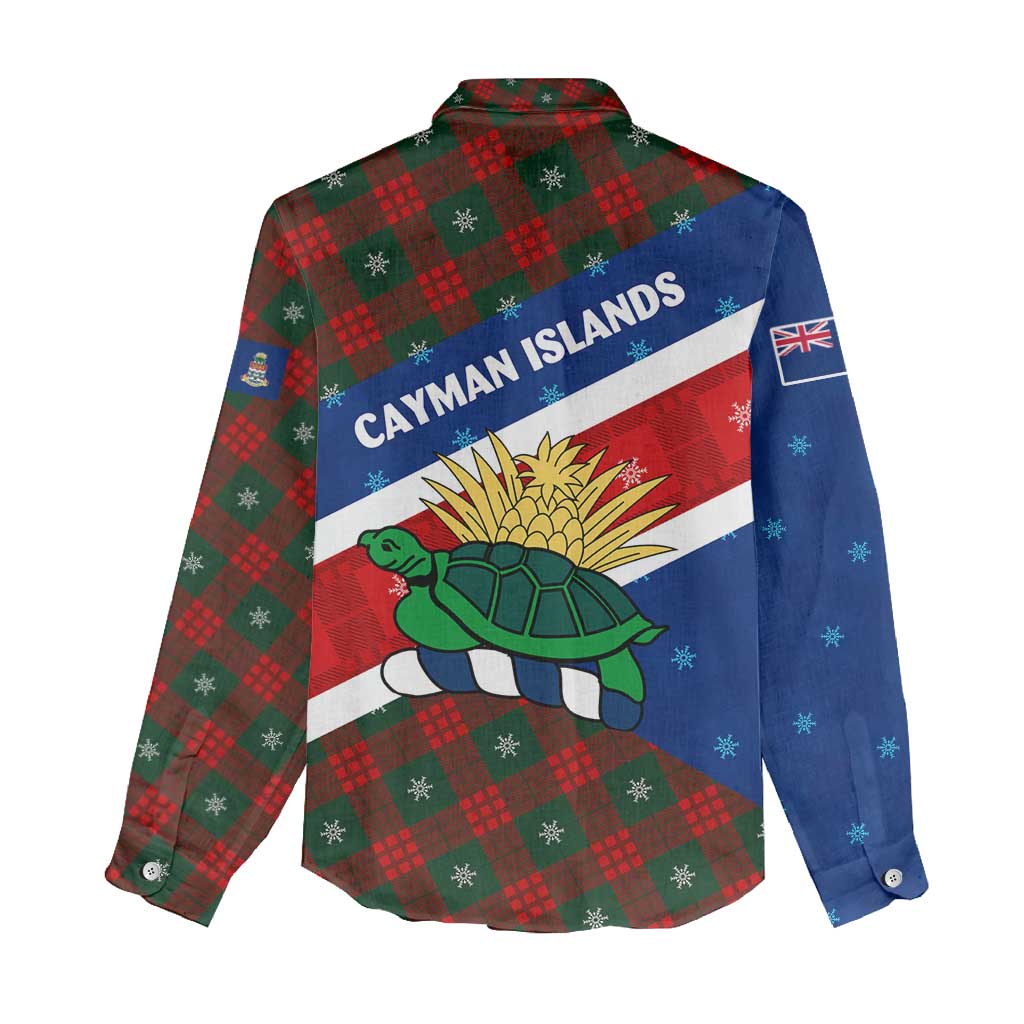 Cayman Islands Xmas Women Casual Shirt Christmas Plaid Turtle and Coat of Arms Red Green Blue - Wonder Print Shop