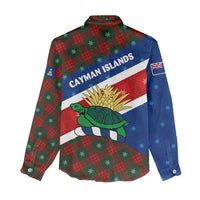 Cayman Islands Xmas Women Casual Shirt Christmas Plaid Turtle and Coat of Arms Red Green Blue - Wonder Print Shop